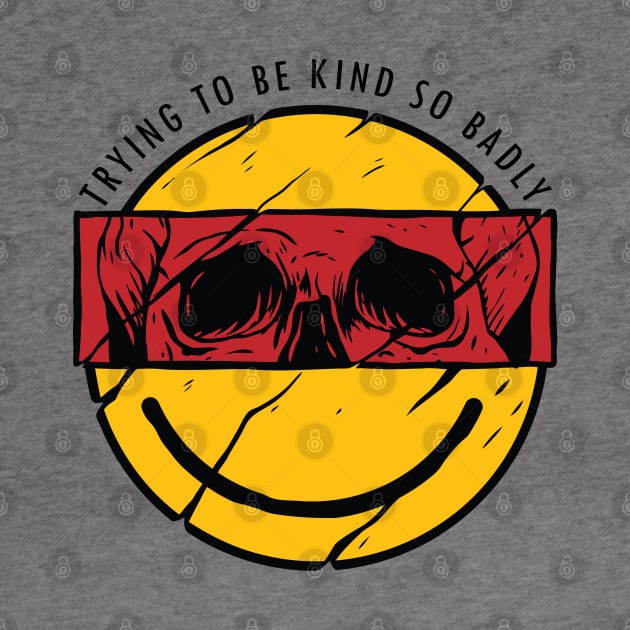Be Kind Funny Yellow Smiley Vintage Face with Skull On the side light color shirt by A Comic Wizard